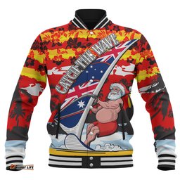 Australia Surfing Christmas Baseball Jacket - Tropical Santa Catch The Wave Baseball Jacket