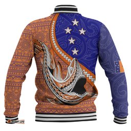 Australia South Sea Islanders Baseball Jacket - New Ireland Flag With Polynesian Shark Pattern Baseball Jacket