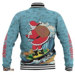 Australia Surfing Christmas Baseball Jacket - Santa Happy Chrissie Tropical Pattern Baseball Jacket