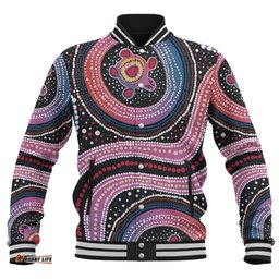 Australia Dot Painting Inspired Aboriginal Baseball Jacket - Turtles With Dot In Aboriginal Baseball Jacket