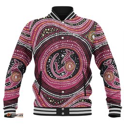 Australia Aboriginal Baseball Jacket - Aboriginal Background Featuring Kangaroo Dot Design Baseball Jacket