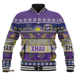 Melbourne Storm Christmas Aboriginal Custom Baseball Jacket - Indigenous Knitted Ugly Xmas Style Baseball Jacket