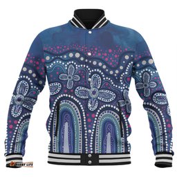 Australia Aboriginal Baseball Jacket - Dot painting illustration in Aboriginal style Blue Baseball Jacket