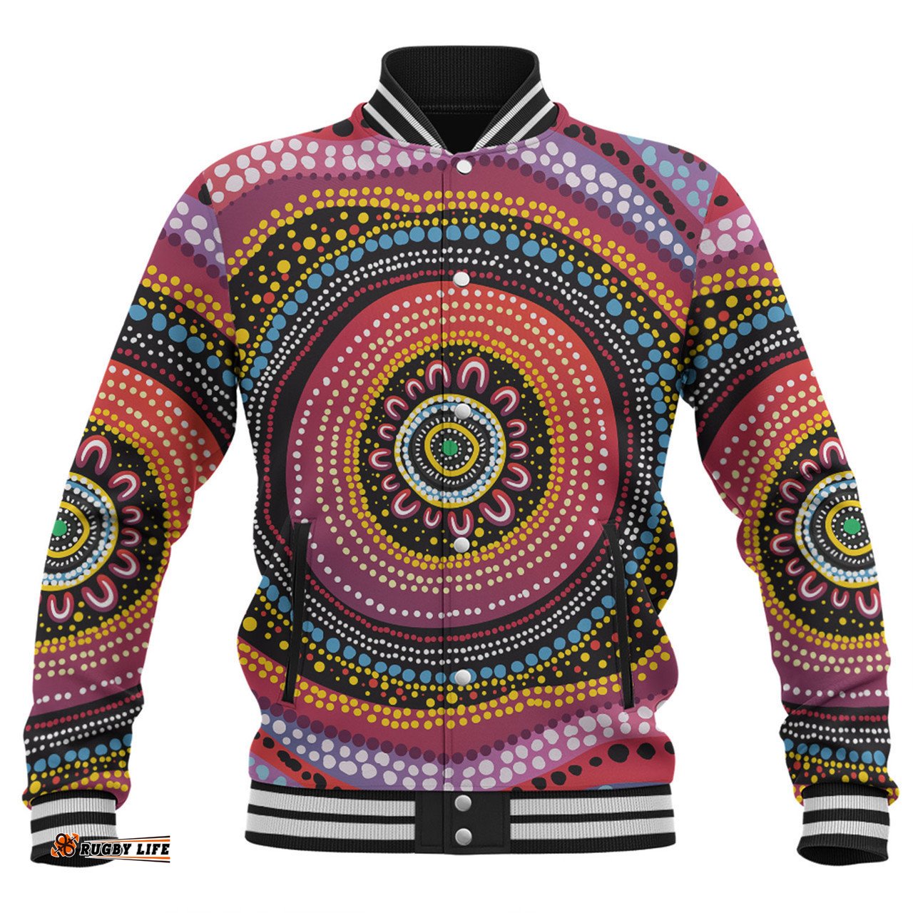 Australia Aboriginal Baseball Jacket - Aboriginal Showcasing Dot Art Design Baseball Jacket