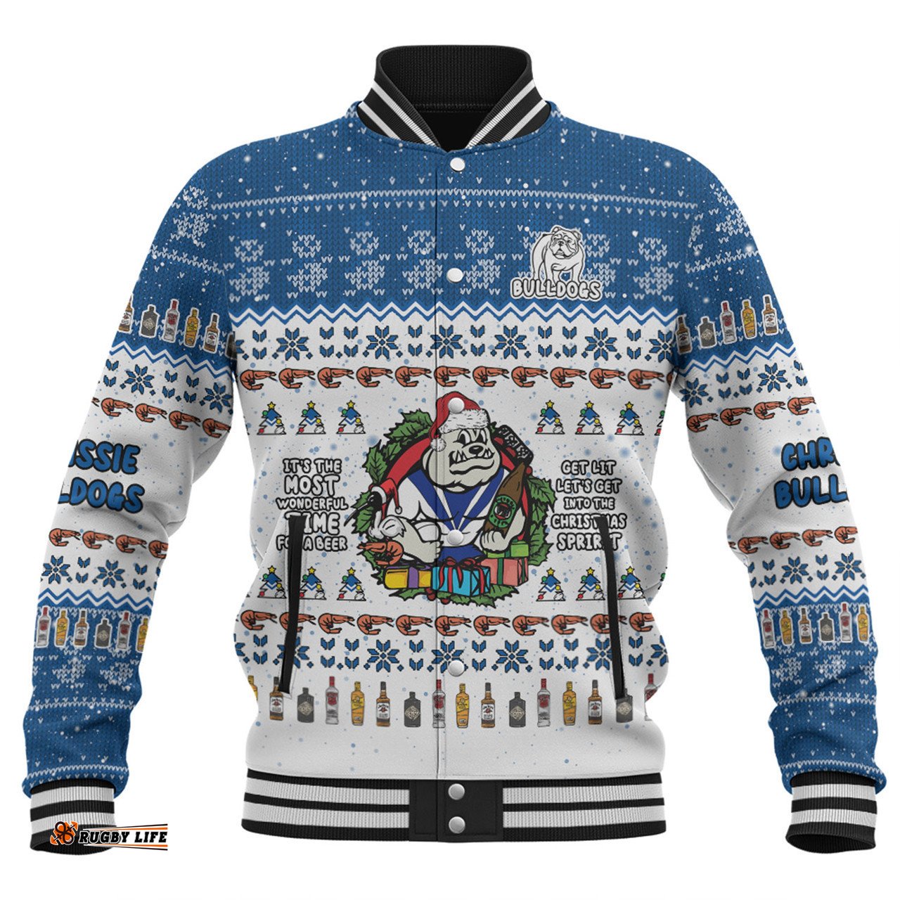 Canterbury-Bankstown Bulldogs Christmas Custom Baseball Jacket - Chrissie Spirit Baseball Jacket