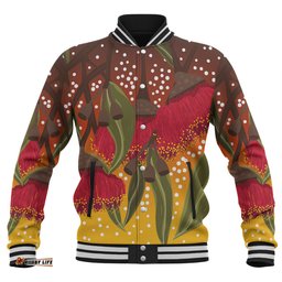 Australia Aboriginal Baseball Jacket - Red Eucalyptus Aboriginal Dot Art Baseball Jacket