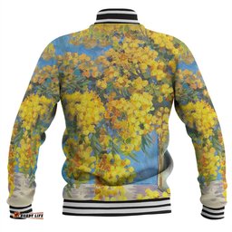 Australia Golden Wattle Baseball Jacket - Golden Wattle Bouquet Blue Background Oil Painting Art Baseball Jacket