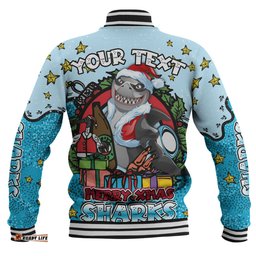 Cronulla-Sutherland Sharks Christmas Custom Baseball Jacket - Merry Christmas Our Beloved Team With Aboriginal Dot Art Pattern Baseball Jacket