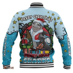 Cronulla-Sutherland Sharks Christmas Custom Baseball Jacket - Merry Christmas Our Beloved Team With Aboriginal Dot Art Pattern Baseball Jacket