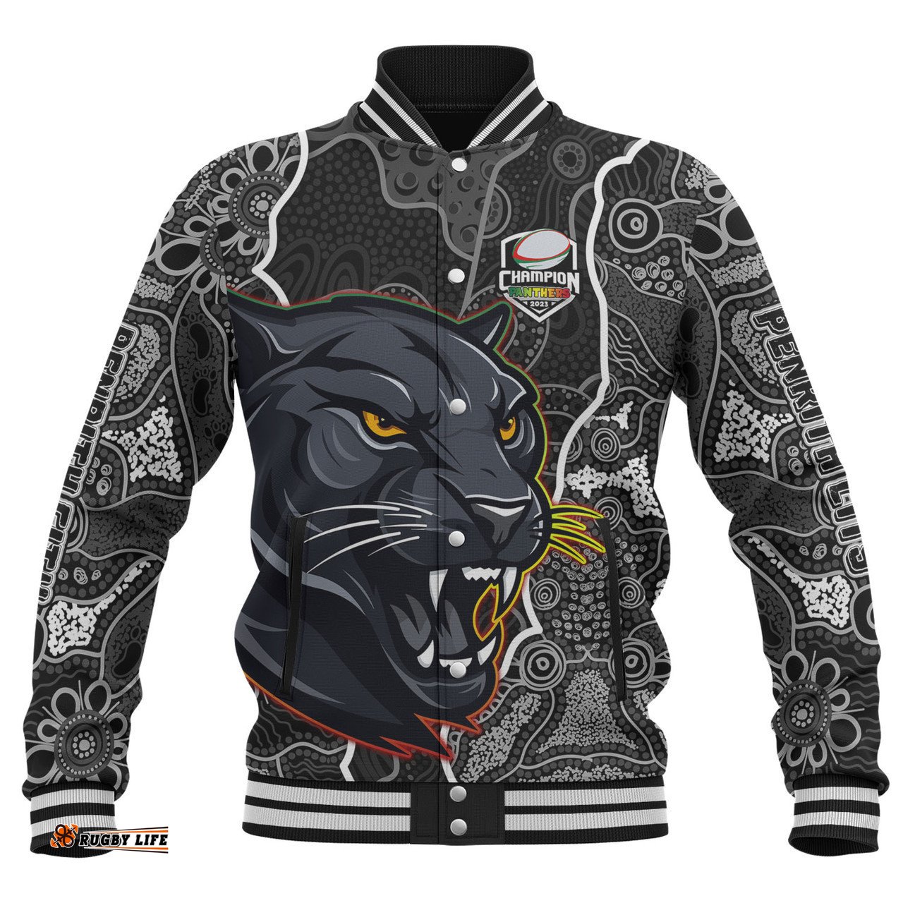 Penrith Panthers Grand Final Custom Baseball Jacket - Custom Penrith Panthers With Contemporary Style Of Aboriginal Painting Baseball Jacket