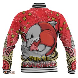 Redcliffe Dolphins Custom Baseball Jacket - Custom With Aboriginal Inspired Style Of Dot Painting Patterns Baseball Jacket