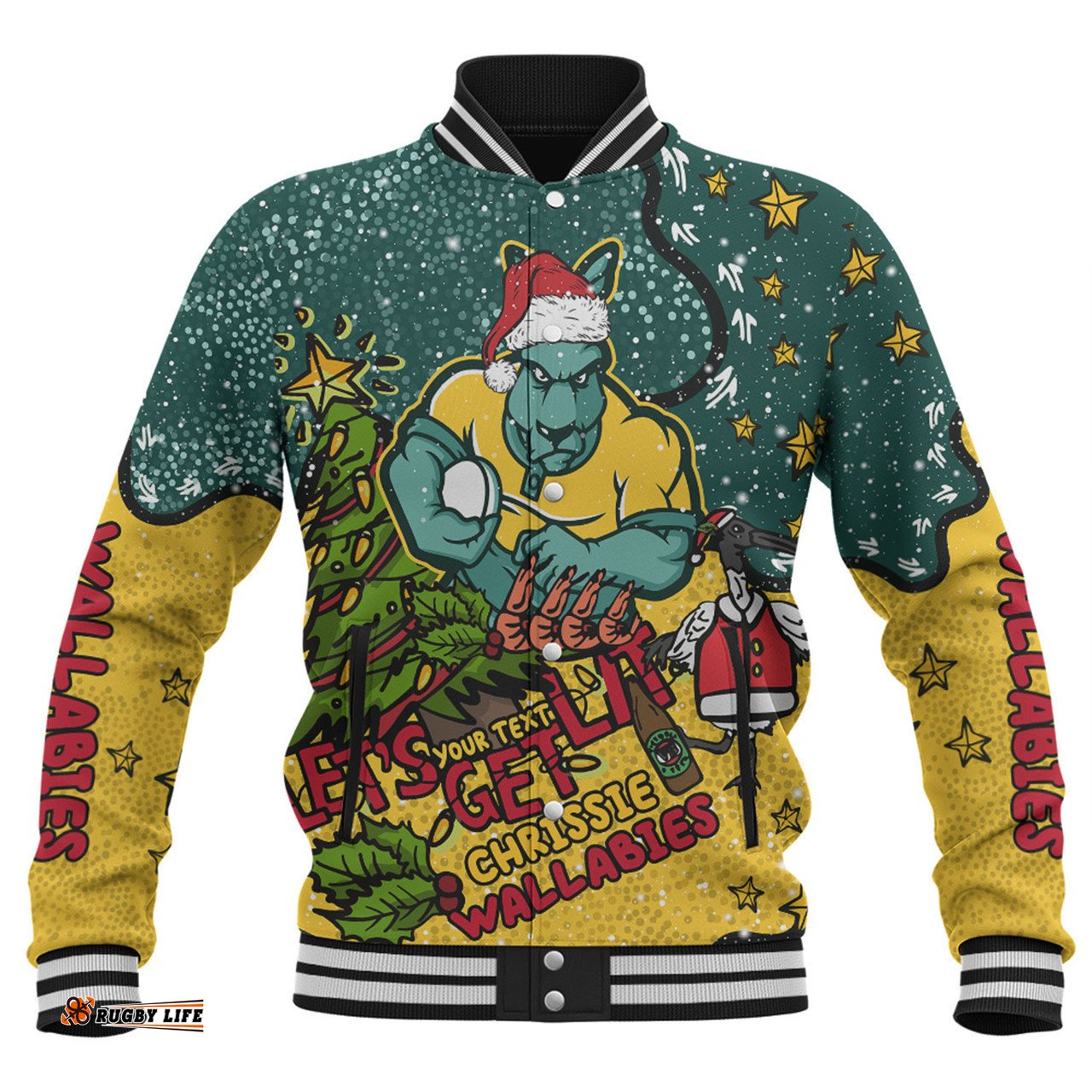 Australia Wallabies Christmas Custom Baseball Jacket - Let's Get Lit Chrisse Pressie Baseball Jacket