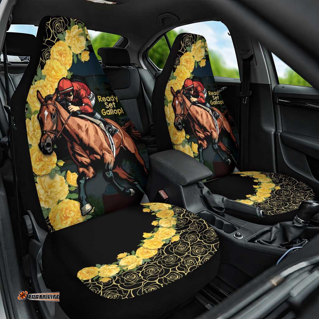Melbourne Horse Racing Car Seat Cover Yellow Roses Ready Set Gallop!