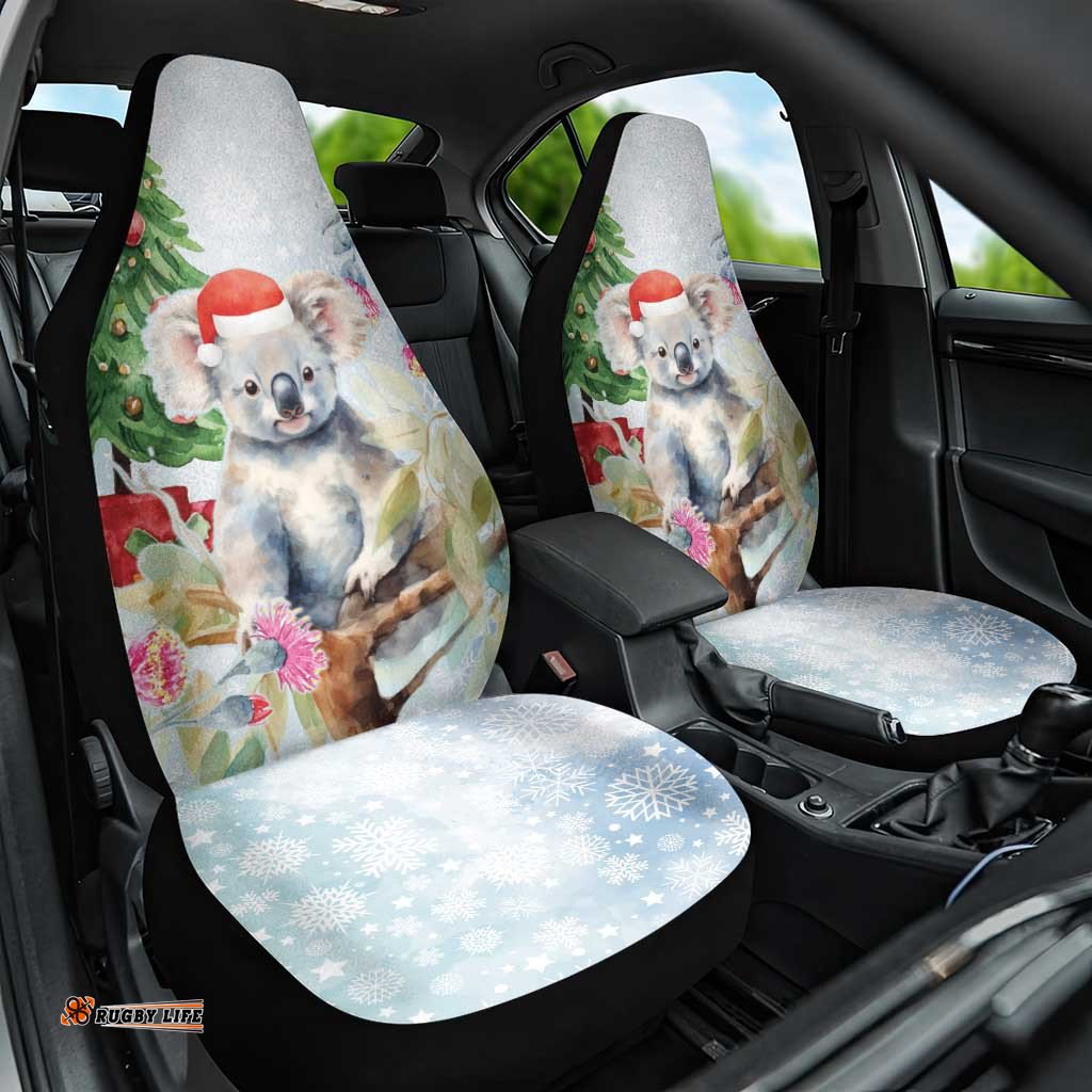 Australia Christmas Car Seat Cover Koala Santa With Eucalyptus Watercolor