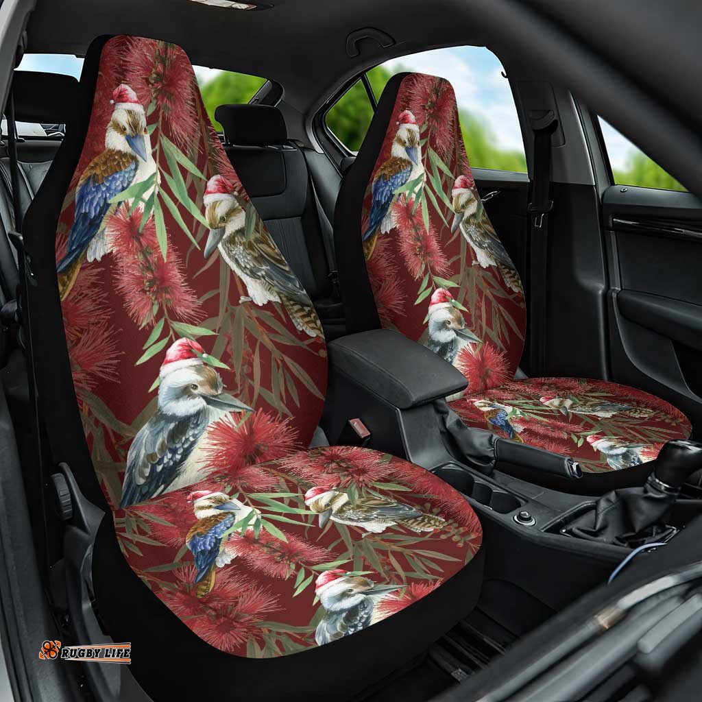 Australia Christmas Car Seat Cover Kookaburra Santa on Red Bottlebrush