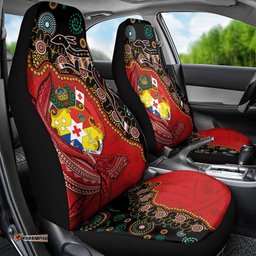 Tonga Ngatu and Australia Together Car Seat Cover Polynesian Humpback Whale and Aboriginal Kangaroo