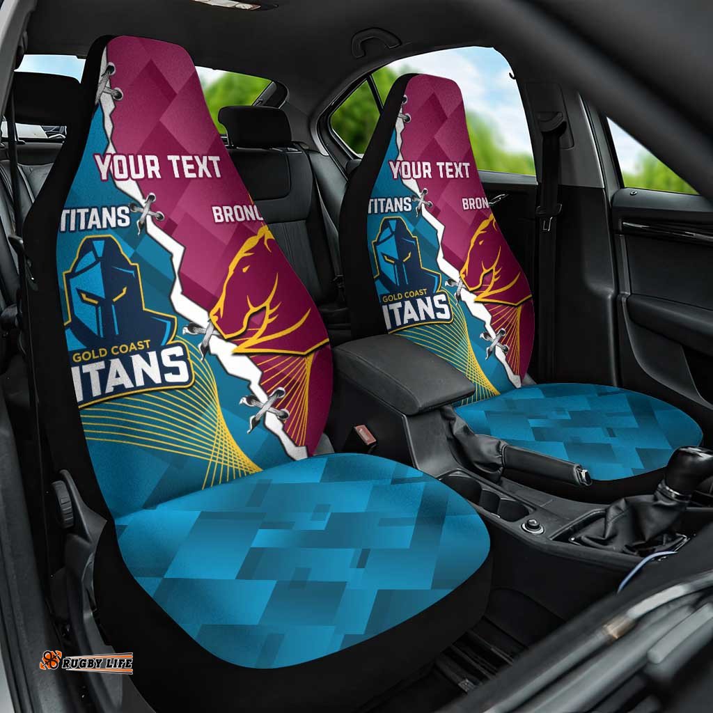 Custom Broncos And Titans Rugby 2025 Car Seat Cover Dynamic Style