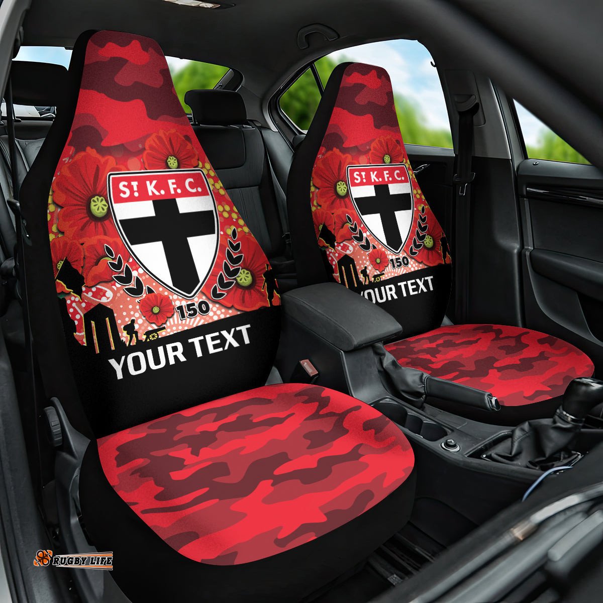 Custom St Kilda Football ANZAC Car Seat Cover Gallipoli Camouflage With Poppies