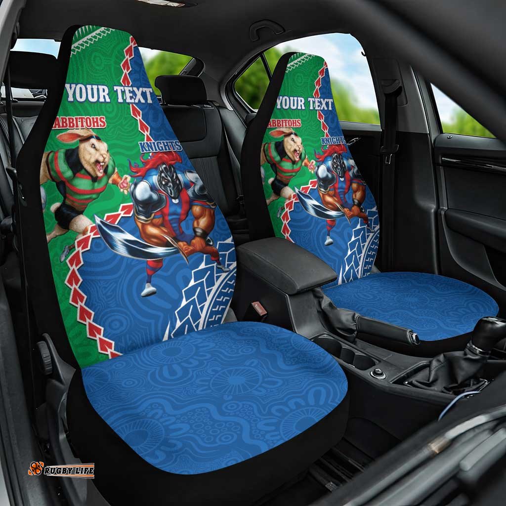 Personalised Rabbitohs And Knights Rugby Car Seat Cover Aboriginal Mix Polynesian Pattern