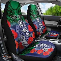 Custom Warriors Rugby ANZAC Car Seat Cover Gallipoli Soldier With Aboriginal Art