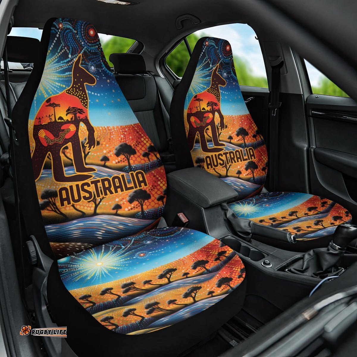 Aboriginal Dots Stary Sky With Kangaroo Car Seat Cover