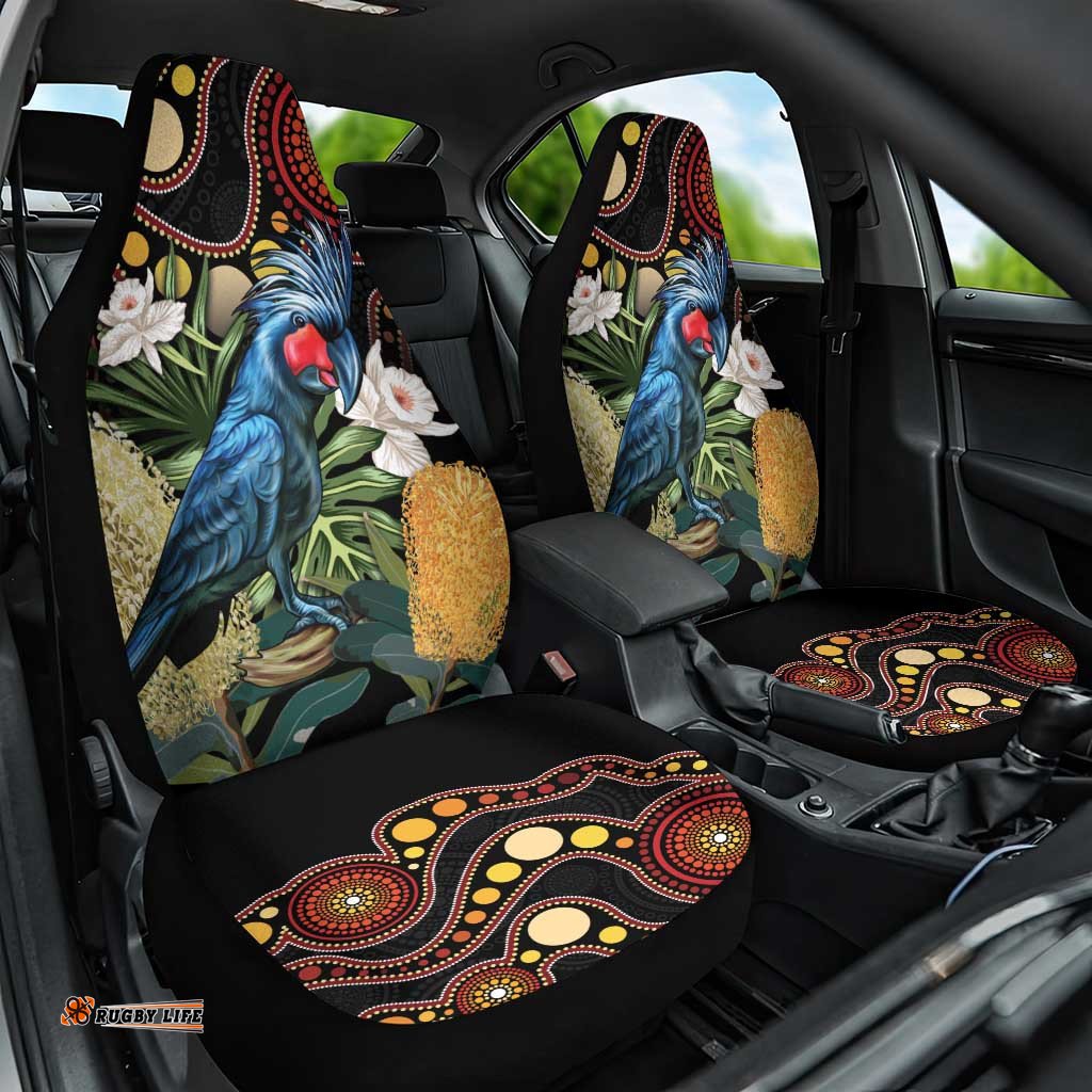 Australia Palm Cockatoo Car Seat Cover Aussie Banksia Aboriginal Pattern