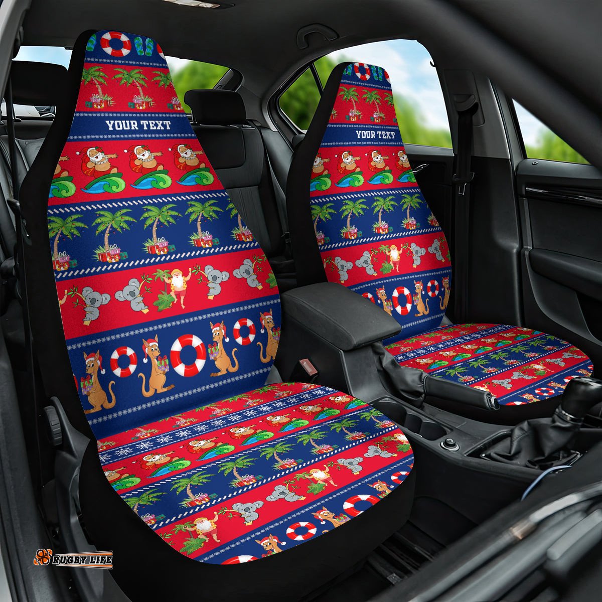 Personalised Australia Christmas Car Seat Cover Aussie Santa Claus Beach Xmas Vibes