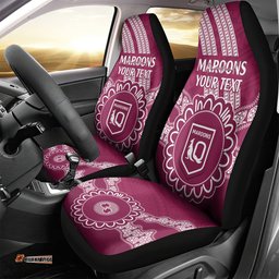 Custom QLD Maroons Rugby Car Seat Cover Aussie Aboriginal Mix Polynesian Pattern