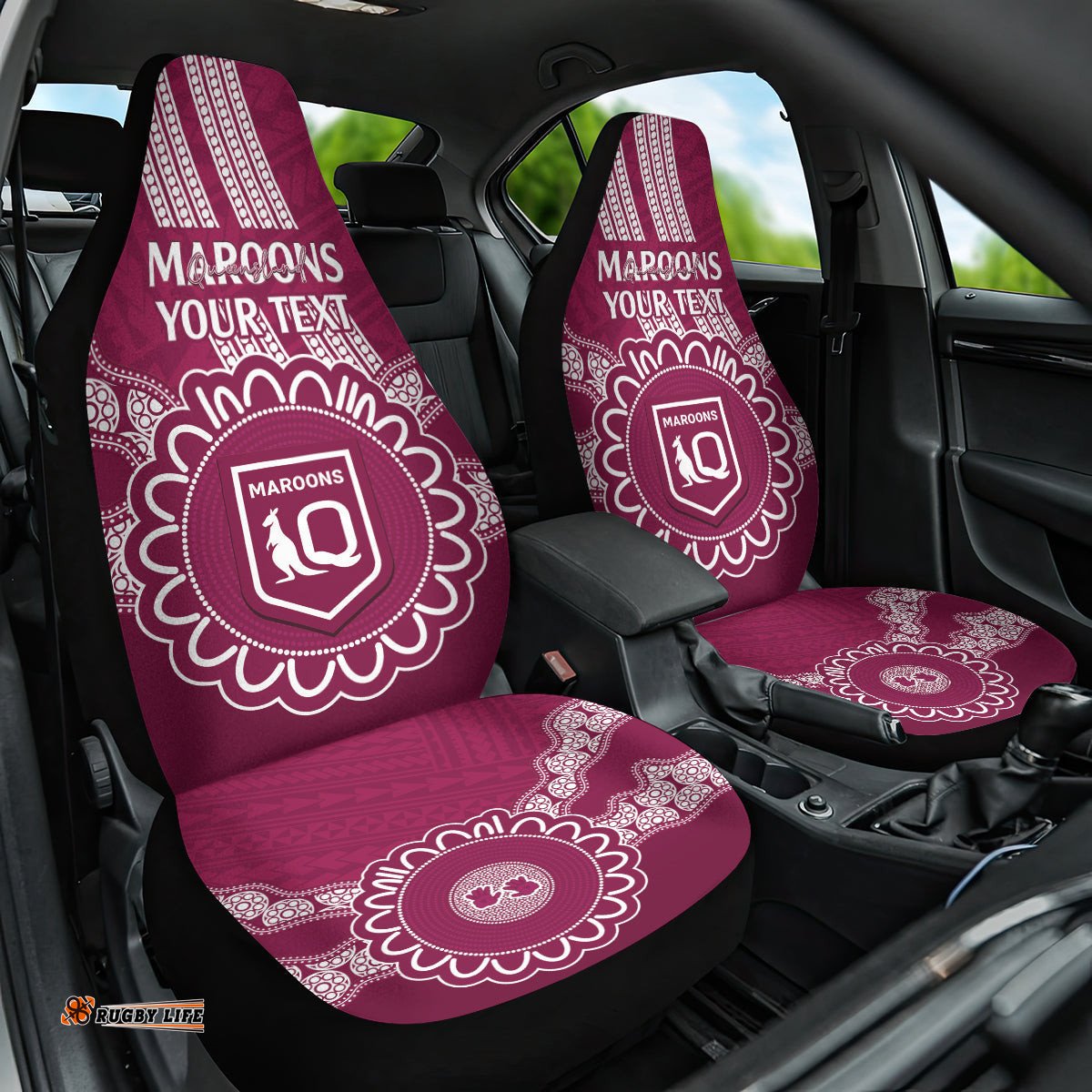 Custom QLD Maroons Rugby Car Seat Cover Aussie Aboriginal Mix Polynesian Pattern