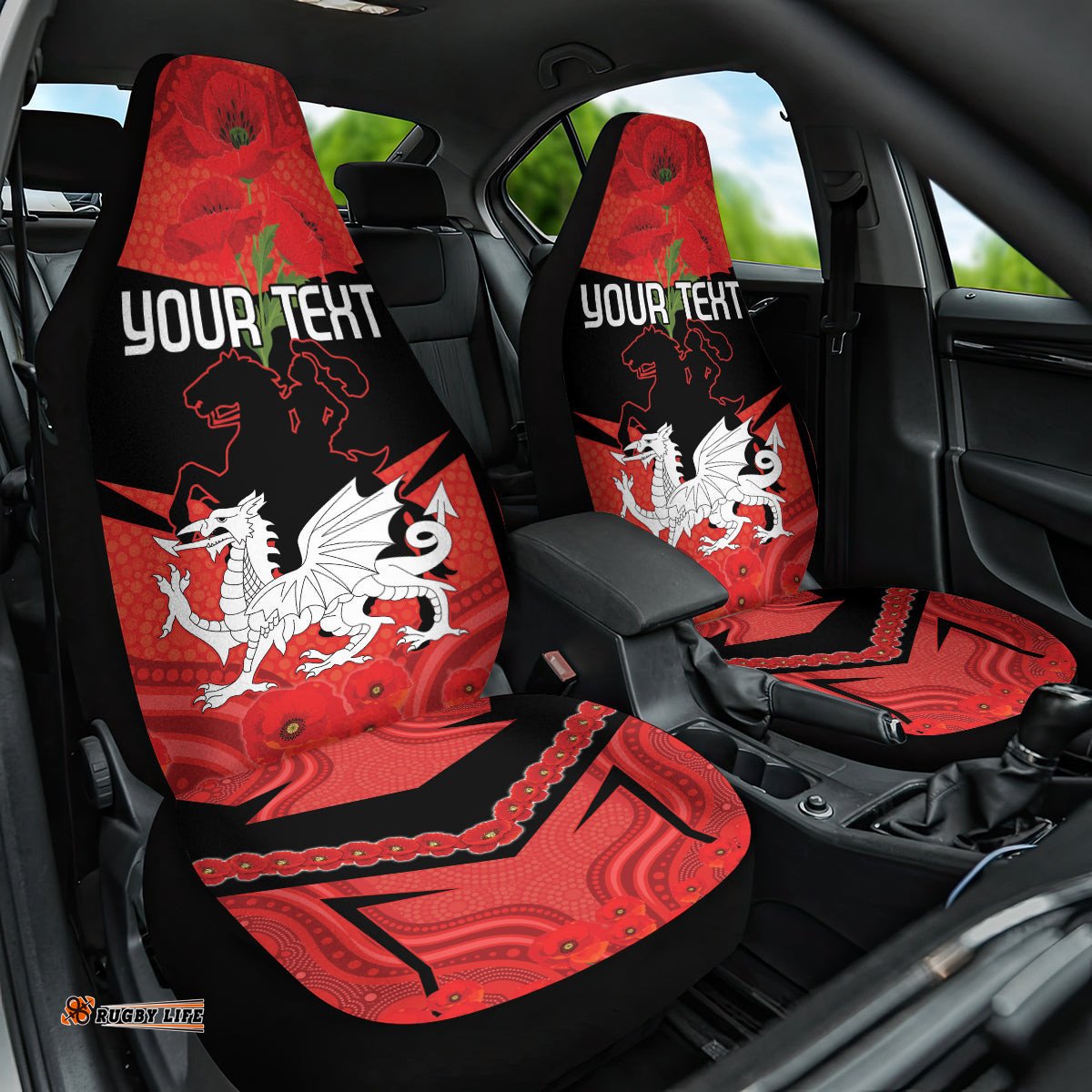 Custom Dragons Rugby ANZAC Car Seat Cover Gallipoli Soldier With Aboriginal Art