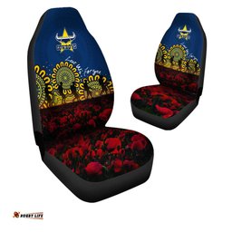 North Queensland Cowboys Car Seat Covers Aboriginal Rugby Anzac Day Poppy With Soldiers- NRL