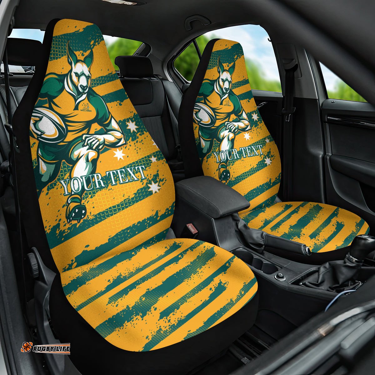 Custom Australia Rugby Car Seat Cover Wallabies Mascots Indigenous Aboriginal Version