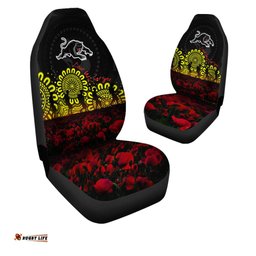 Penrith Panthers Car Seat Covers Aboriginal Rugby Anzac Day Poppy With Soldiers- NRL