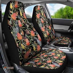 Australia Black Cockatoo And Banksia Flowers Car Seat Cover