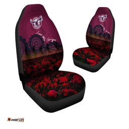 Manly Warringah Sea Eagles Car Seat Covers Aboriginal Rugby Anzac Day Poppy With Soldiers- NRL