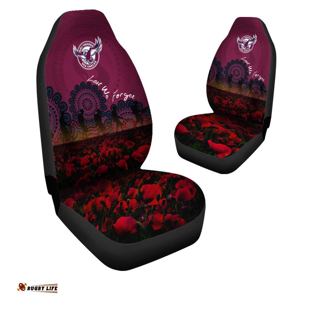Manly Warringah Sea Eagles Car Seat Covers Aboriginal Rugby Anzac Day Poppy With Soldiers- NRL