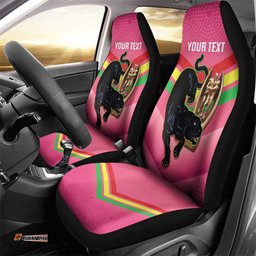 Personalised Panthers Rugby 2025 Car Seat Cover Mascot With Trophy Go Champions Aboriginal Art Pink