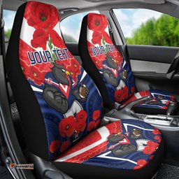Custom Roosters Rugby ANZAC Car Seat Cover Sydney Gallipoli Soldier With Aboriginal Art