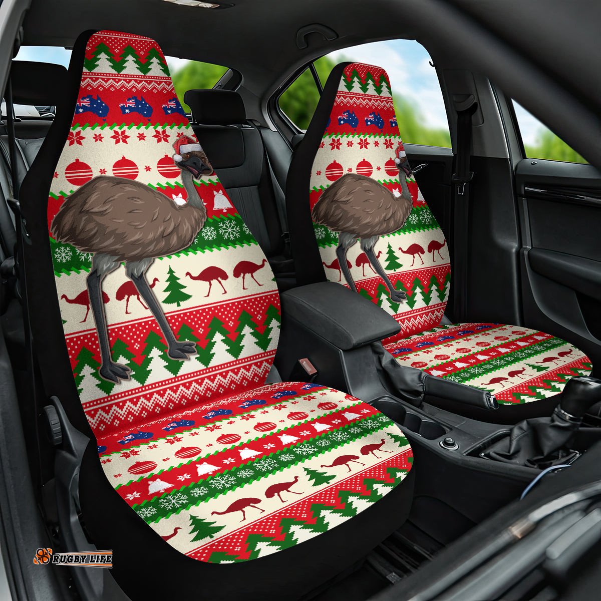 Australia Christmas Car Seat Cover Aussie Emu Santa Merry Xmas