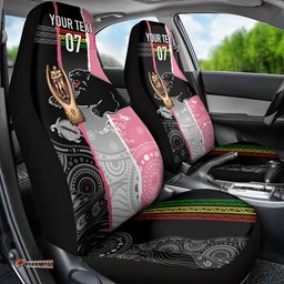 Personalised Panther Rugby NRL Premiers Car Seat Cover Panther Pride Black & Pink Aboriginal Mix Art