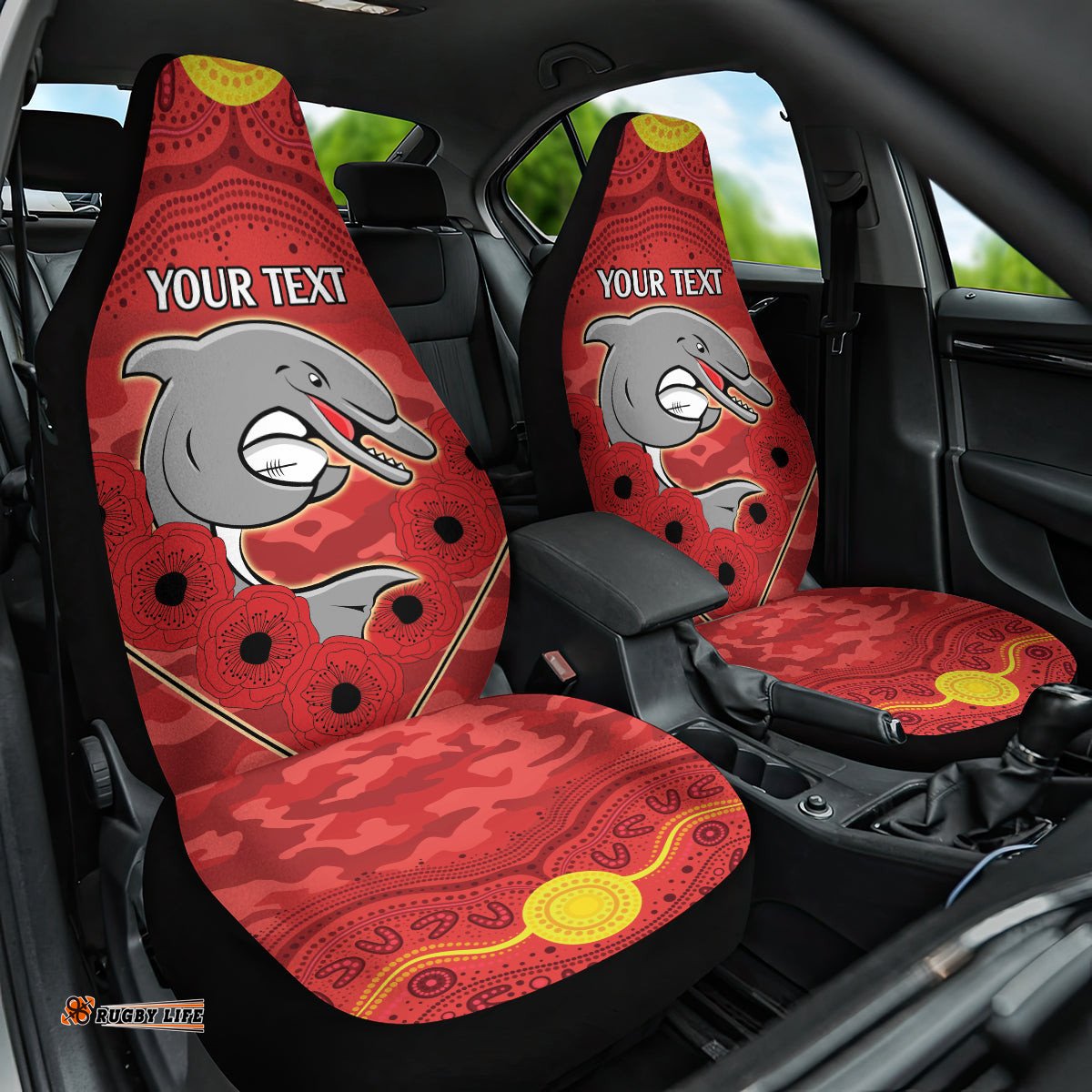 Custom Dolphins Rugby ANZAC Car Seat Cover Aboriginal and Army Patterns