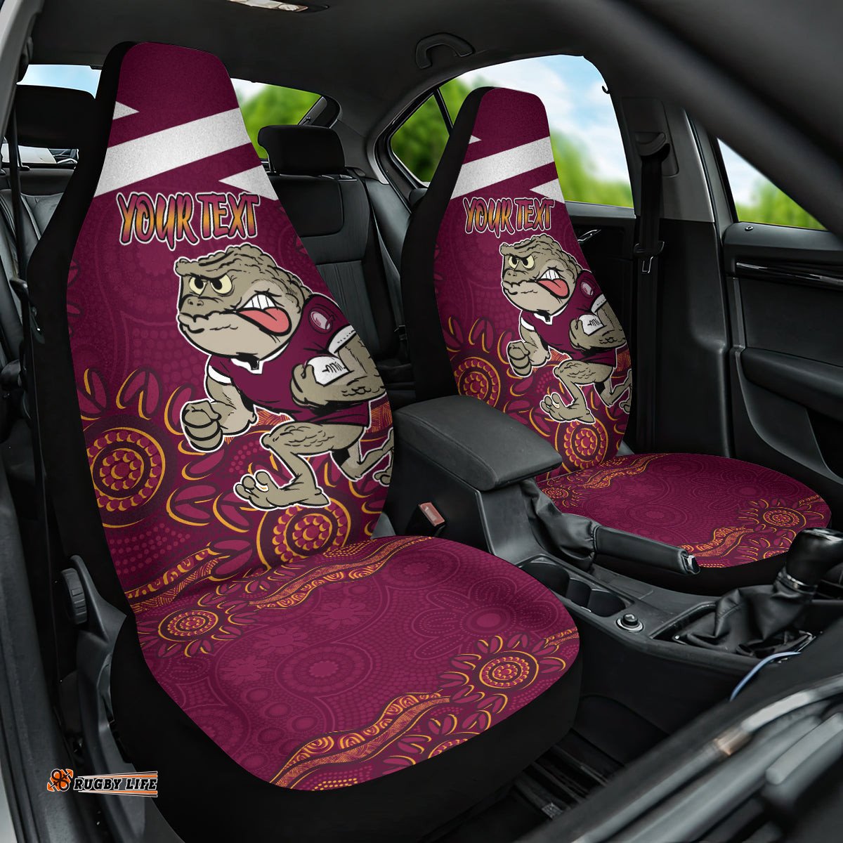 Custom QLD Maroons Cane Toad Blooded Aboriginal Inspired Car Seat Cover