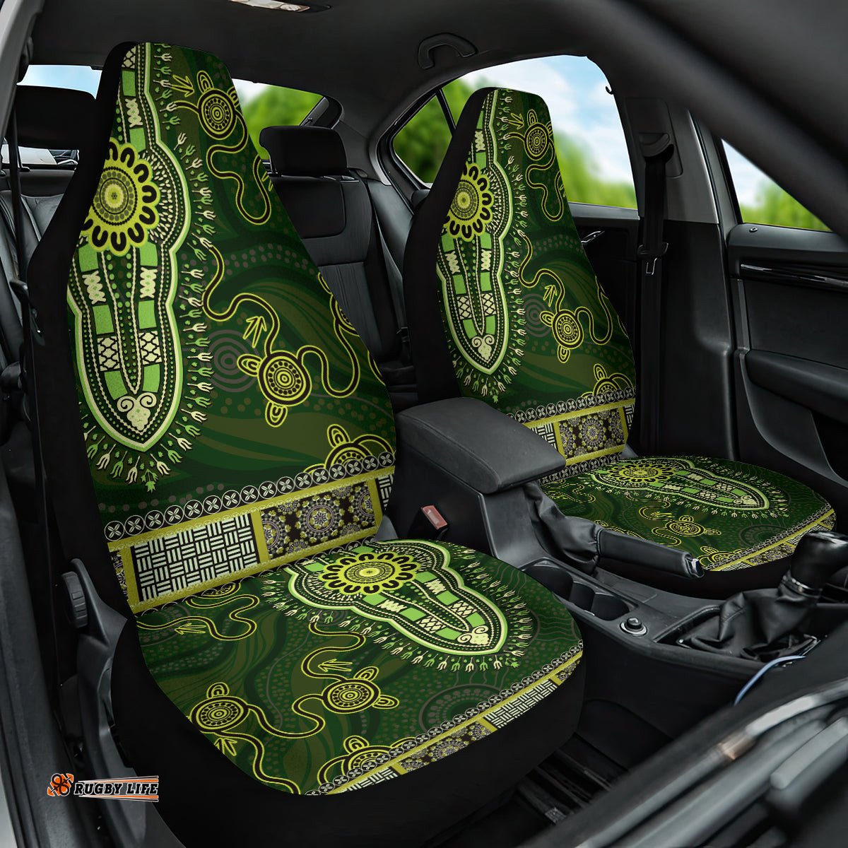 Lime Green African Dashiki With Australia Aboriginal Art Car Seat Cover