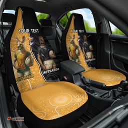 Personalised New Zealand And Australia Rugby Car Seat Cover 2025 All Black Wallabies Mascots Together