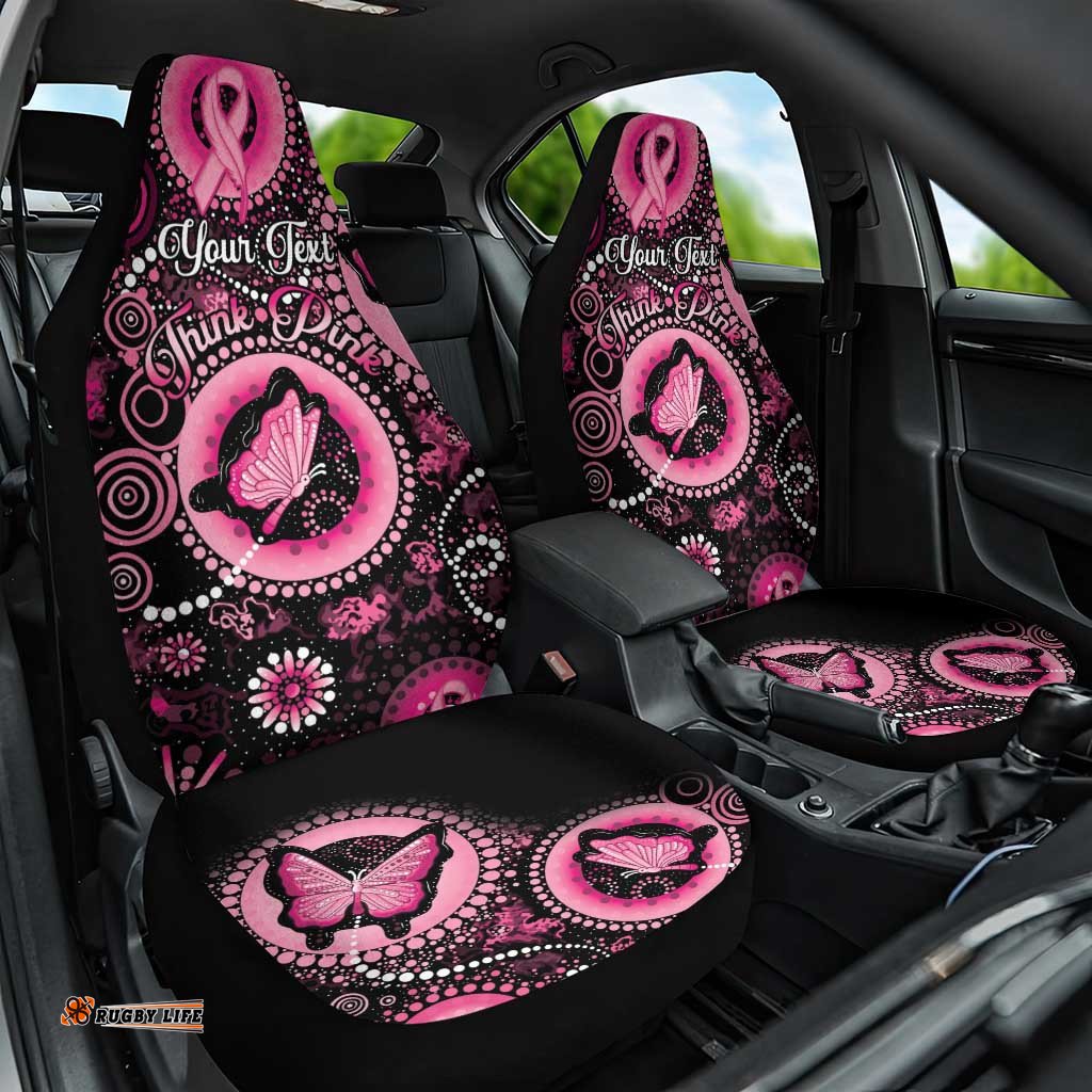 Personalised Australia Indigenous Car Seat Cover Breast Cancer Ribbon Think Pink Black Version