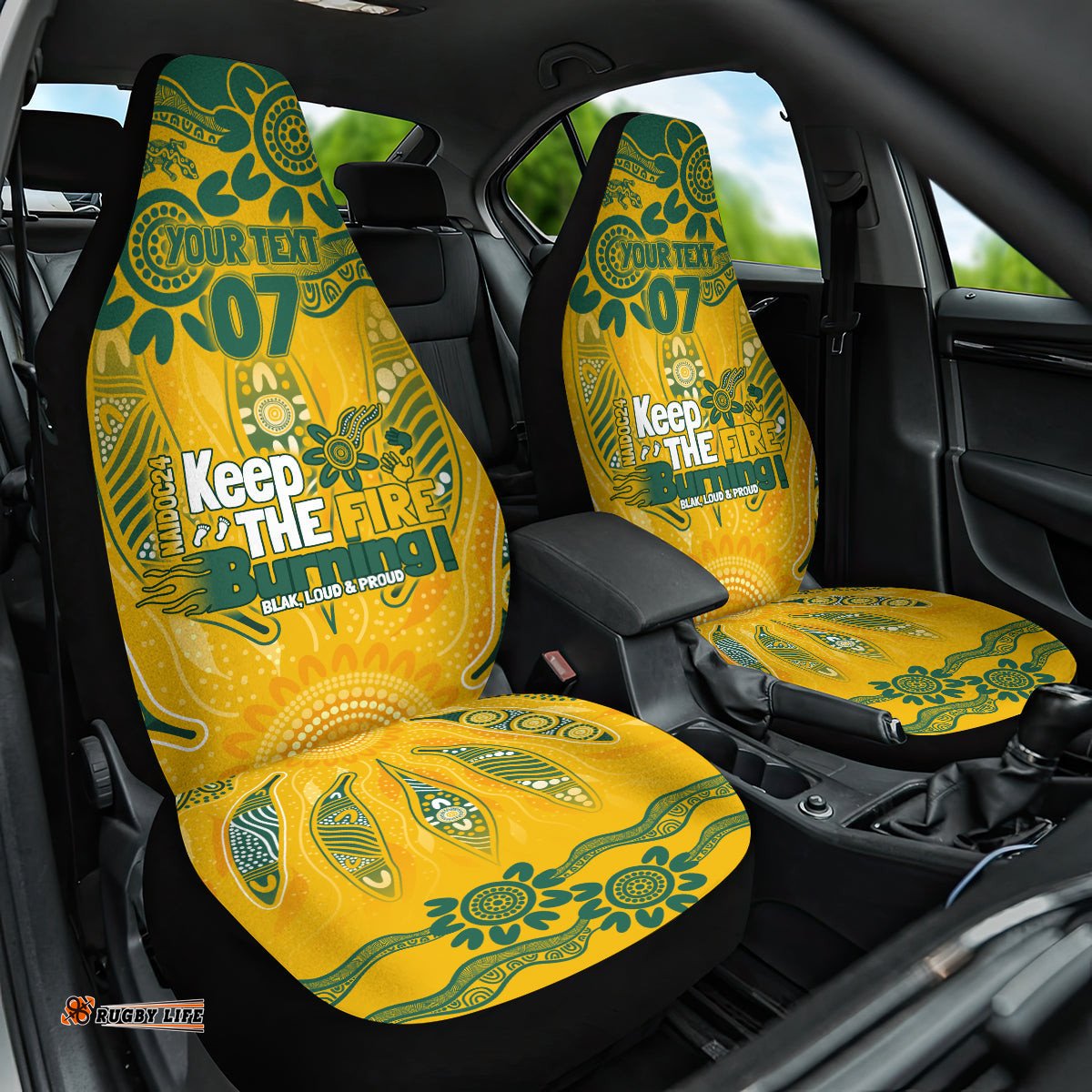 Custom Socceroos NAIDOC Week 2024 Car Seat Cover Indigenous Burning Fire National Colors