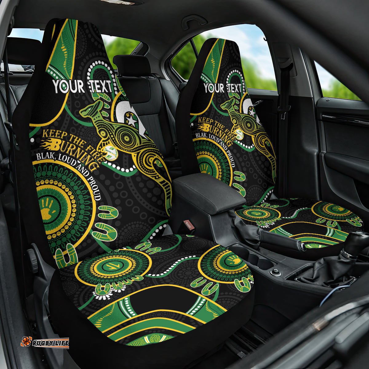 Custom Matildas NAIDOC Week Car Seat Cover Australia Kangaroo Keep The Fire Burning Black