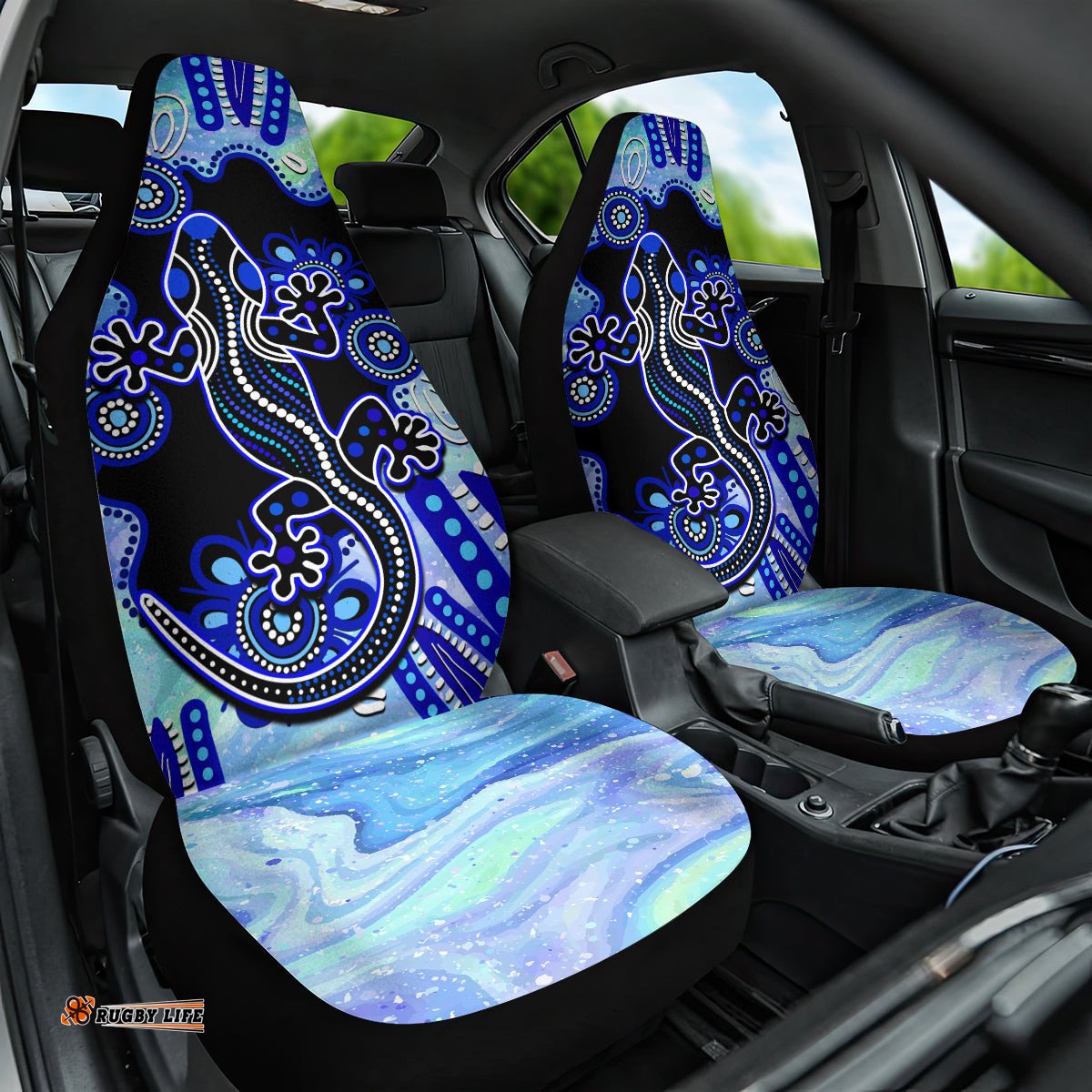 Australia Car Seat Cover Aussie Opal Pattern With Lizard Aboriginal Art Turquoise