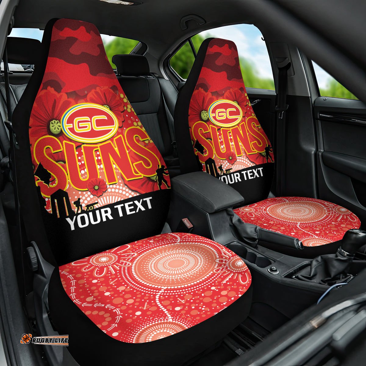 Custom Suns Football ANZAC Car Seat Cover Gallipoli Camouflage With Poppies