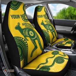 Custom Australia Soccer Car Seat Cover Go Socceroos Kangaroo With Indigenous Art